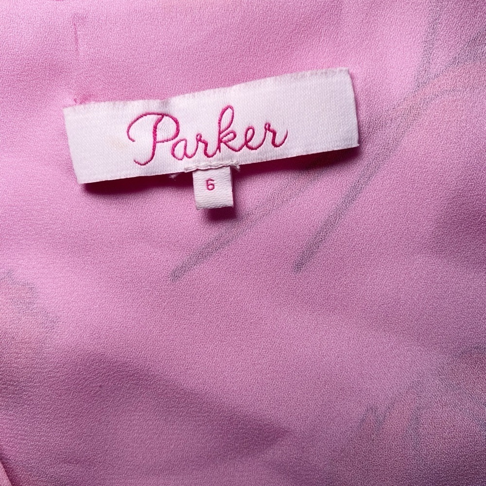 Parker Pink & Red Floral Pink Wrap Dress with Flounce Sleeves - Picture 9 of 16
